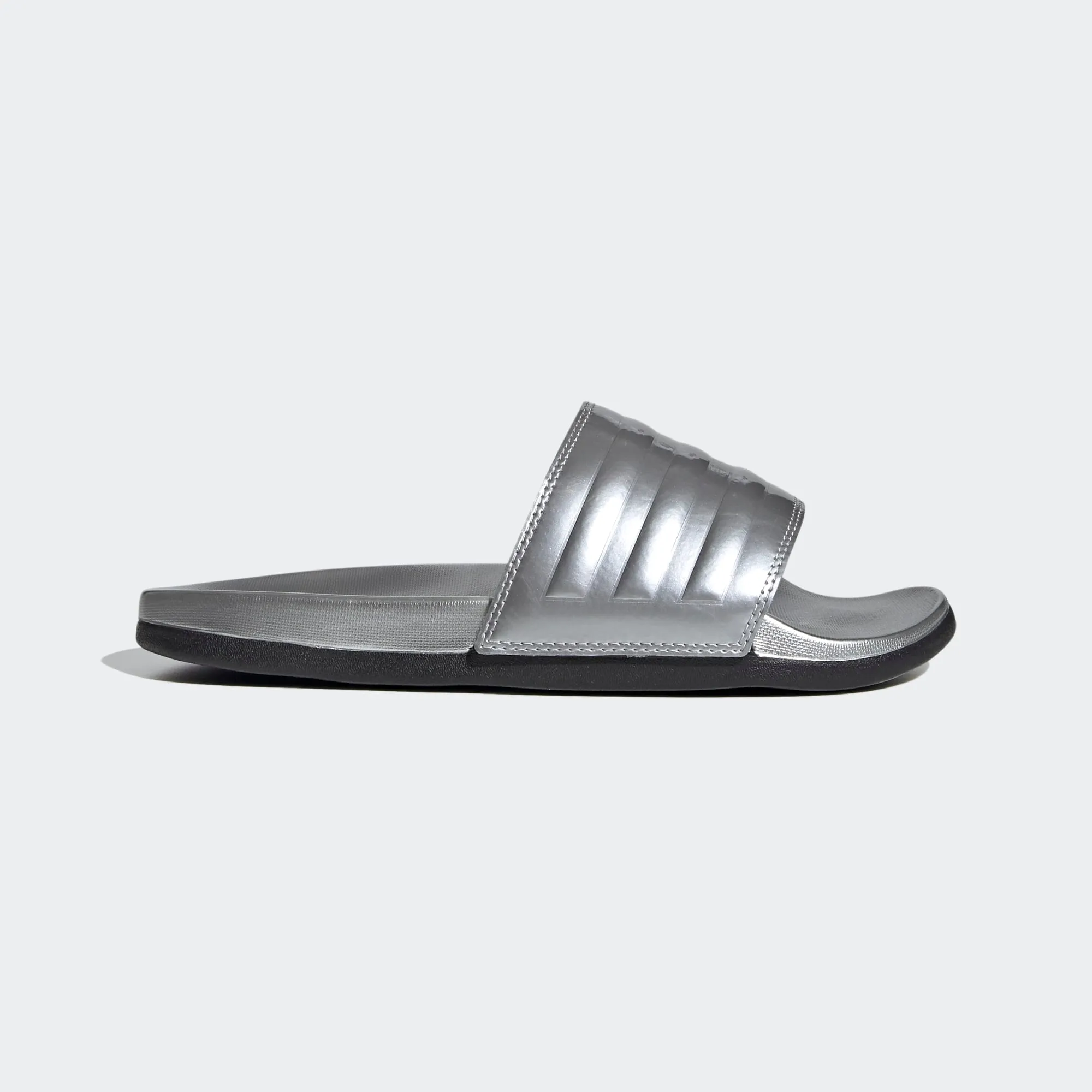 Adidas Adilette Cloudfoam Comfort Monotone Metallic Slides (Silver/Black)(FW7683)
