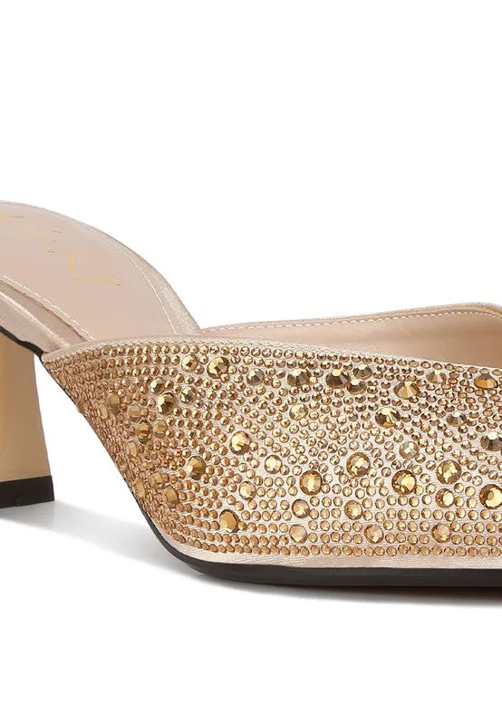 Aldora Rhinestones Embellished Satin Mules