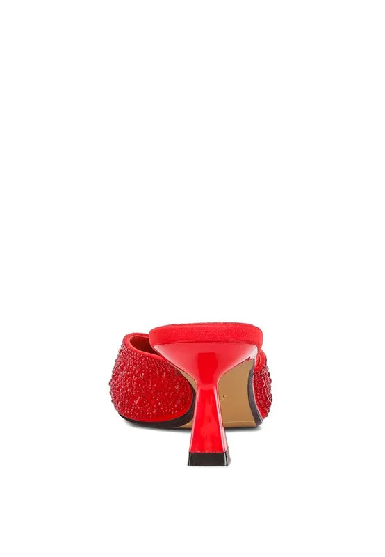 Aldora Rhinestones Embellished Satin Mules