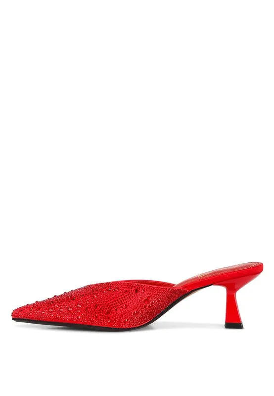 Aldora Rhinestones Embellished Satin Mules