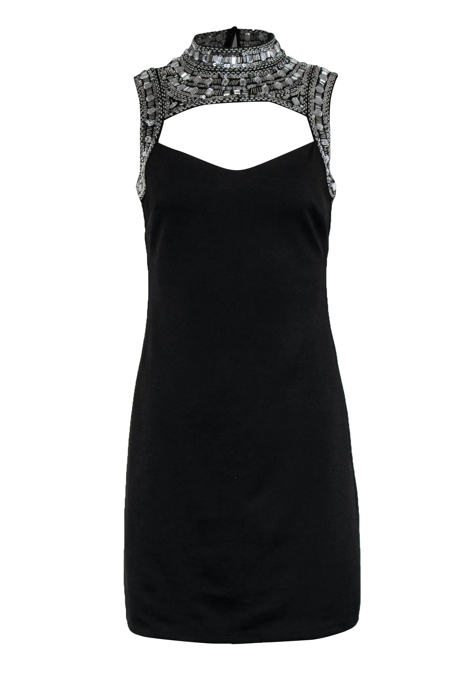 Alexia Admor - Black Cutout Bodycon Dress w/ Silver Sequin & Beaded Top Sz 4