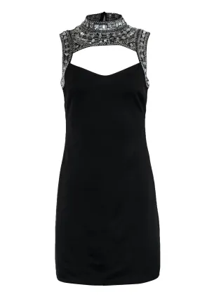 Alexia Admor - Black Cutout Bodycon Dress w/ Silver Sequin & Beaded Top Sz 4