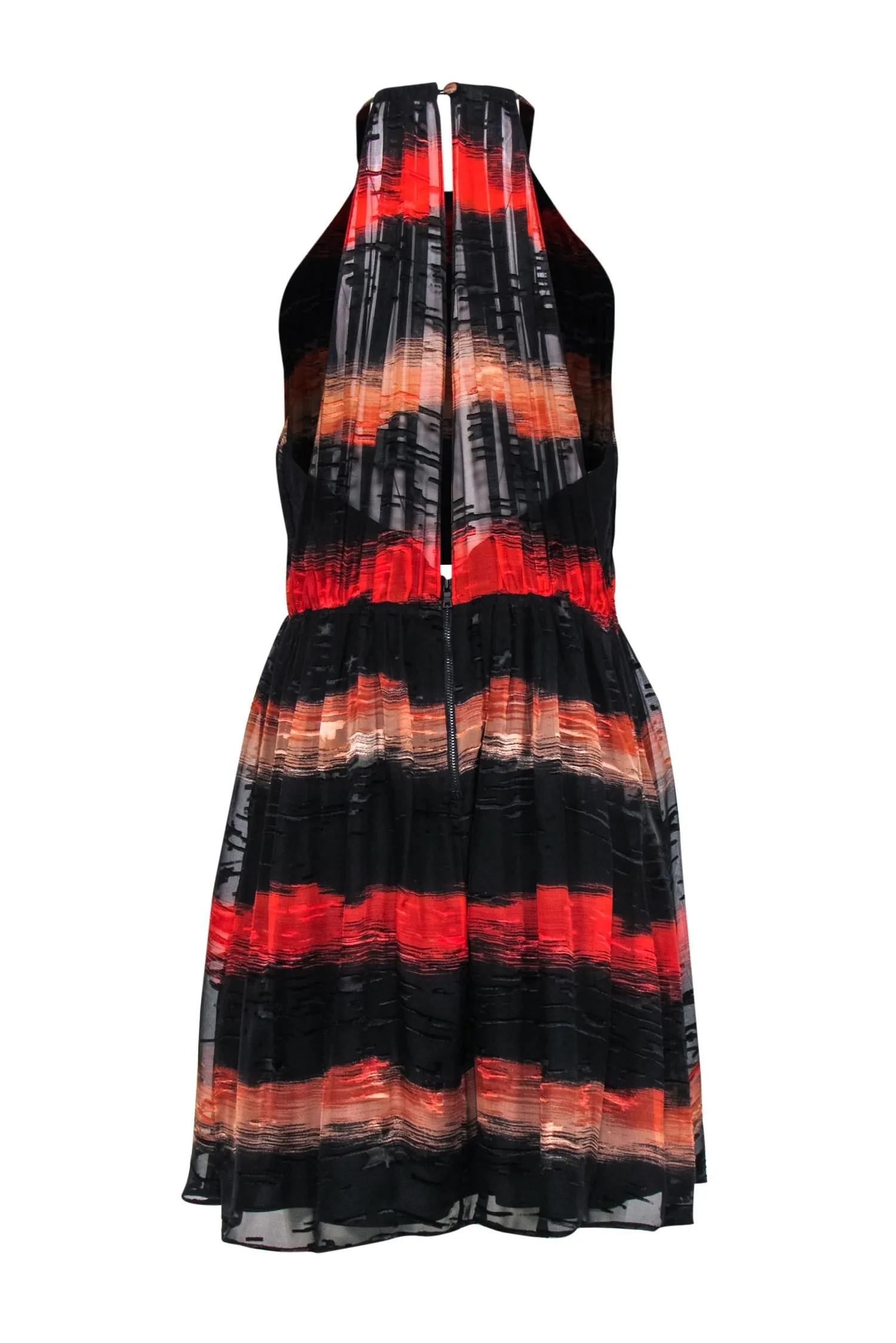 Alice & Olivia - Black & Red Ombre Striped Textured Fit & Flare Dress Sz 12