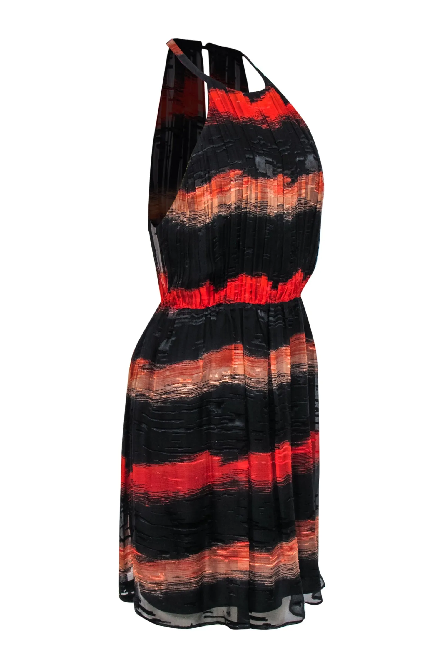 Alice & Olivia - Black & Red Ombre Striped Textured Fit & Flare Dress Sz 12