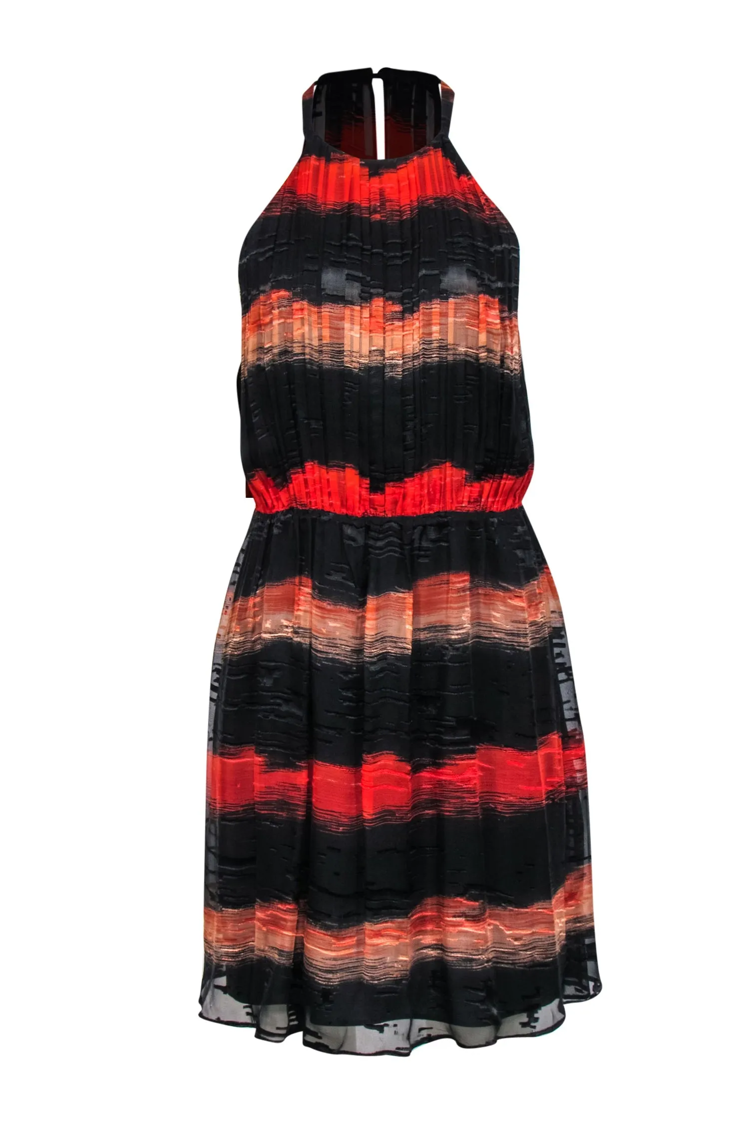 Alice & Olivia - Black & Red Ombre Striped Textured Fit & Flare Dress Sz 12