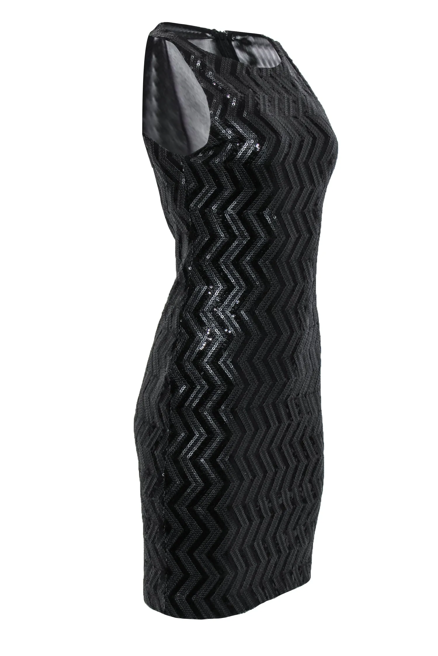 Alice & Olivia - Black Sequin Chevron Sheath Dress w/ Back Mesh Paneling Sz 6