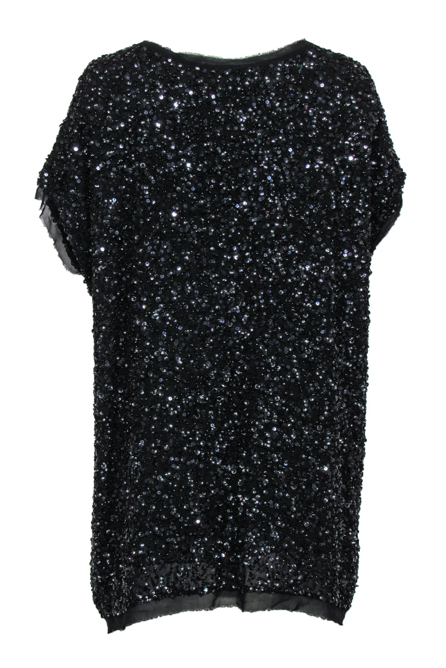 Armani Collezioni - Black Sequin & Beaded Short Sleeve Shift Dress Sz 4