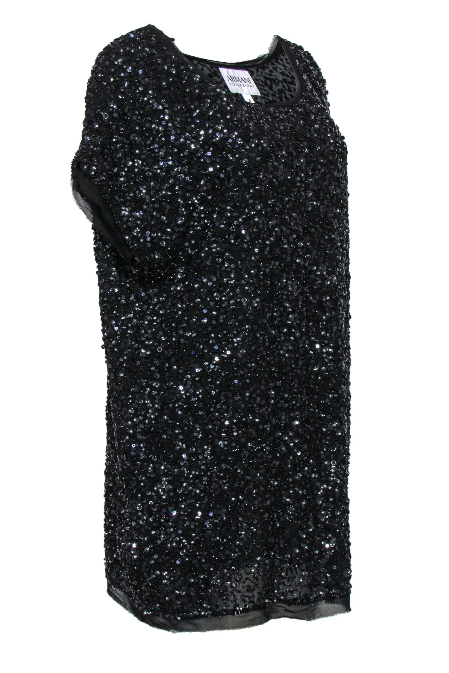 Armani Collezioni - Black Sequin & Beaded Short Sleeve Shift Dress Sz 4