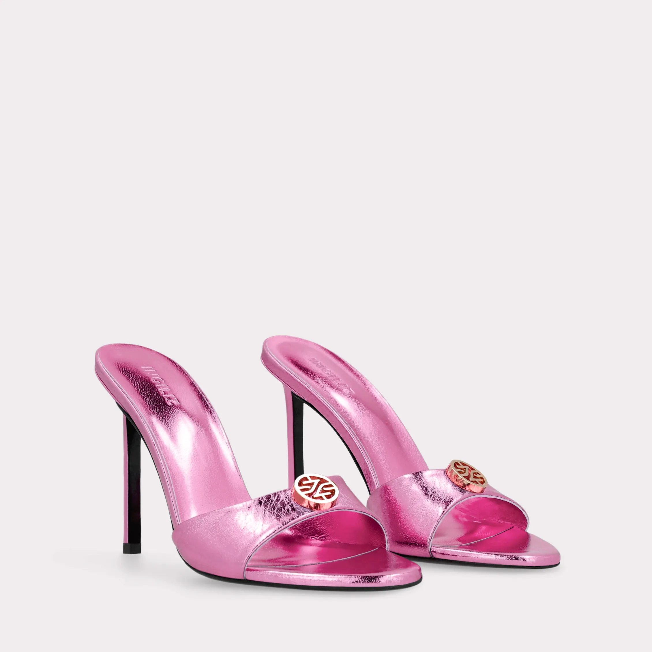 ATHENA 02 PINK METALLIC LEATHER MULES