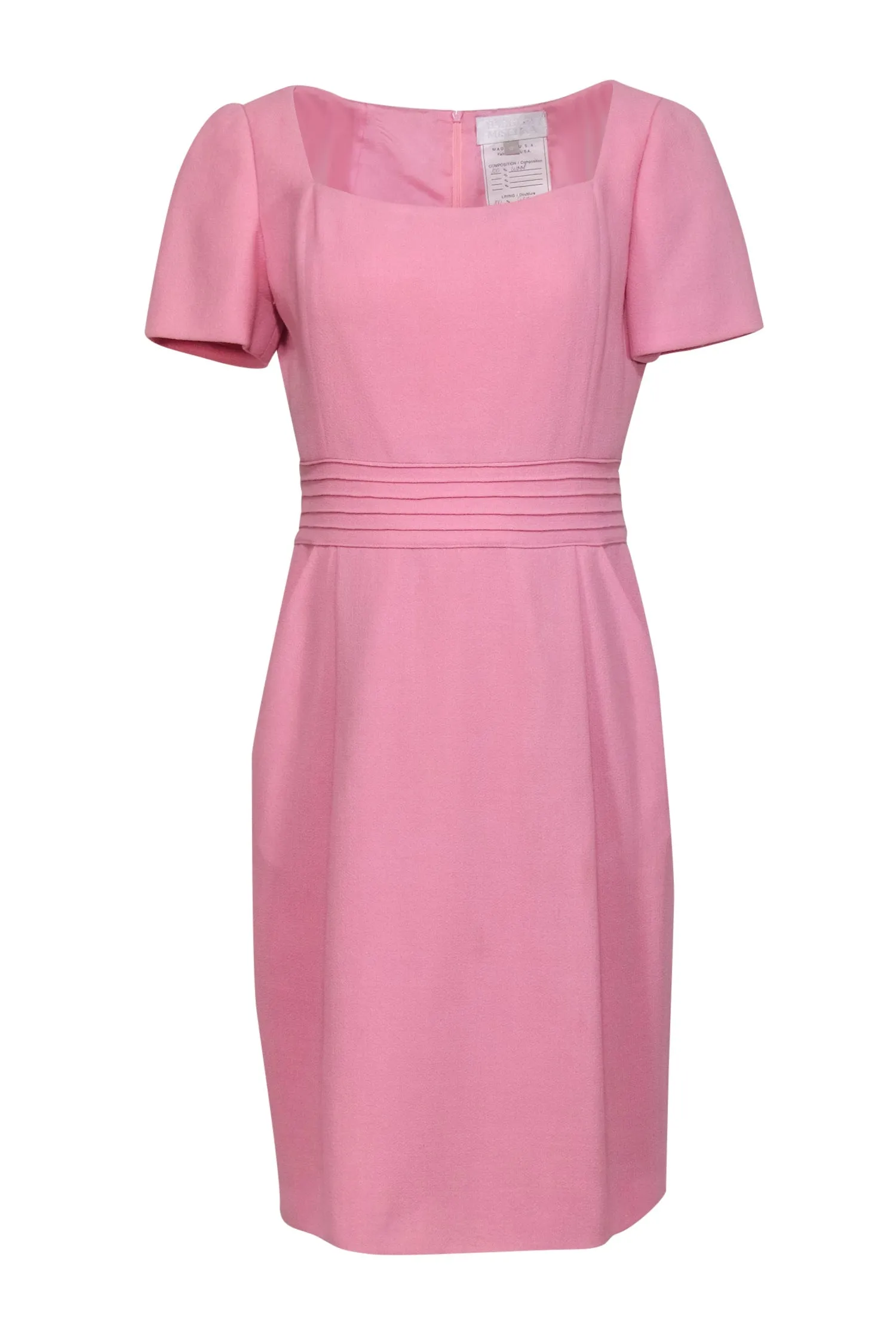 Badgley Mischka - Baby Pink Short Sleeve Wool Sheath Dress Sz 12