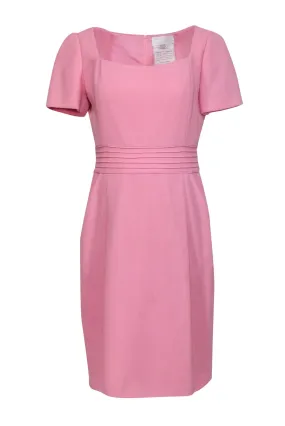 Badgley Mischka - Baby Pink Short Sleeve Wool Sheath Dress Sz 12