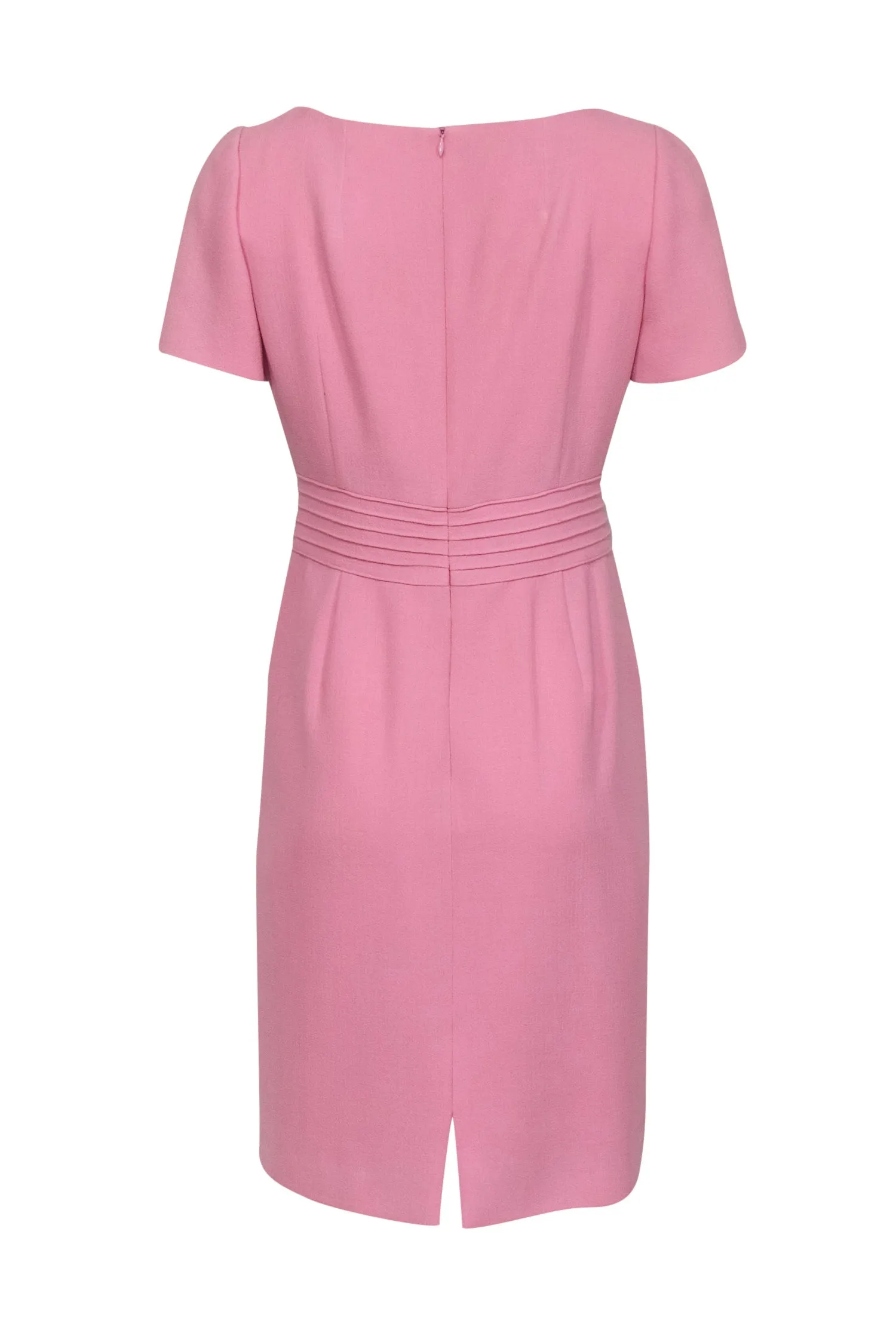Badgley Mischka - Baby Pink Short Sleeve Wool Sheath Dress Sz 12