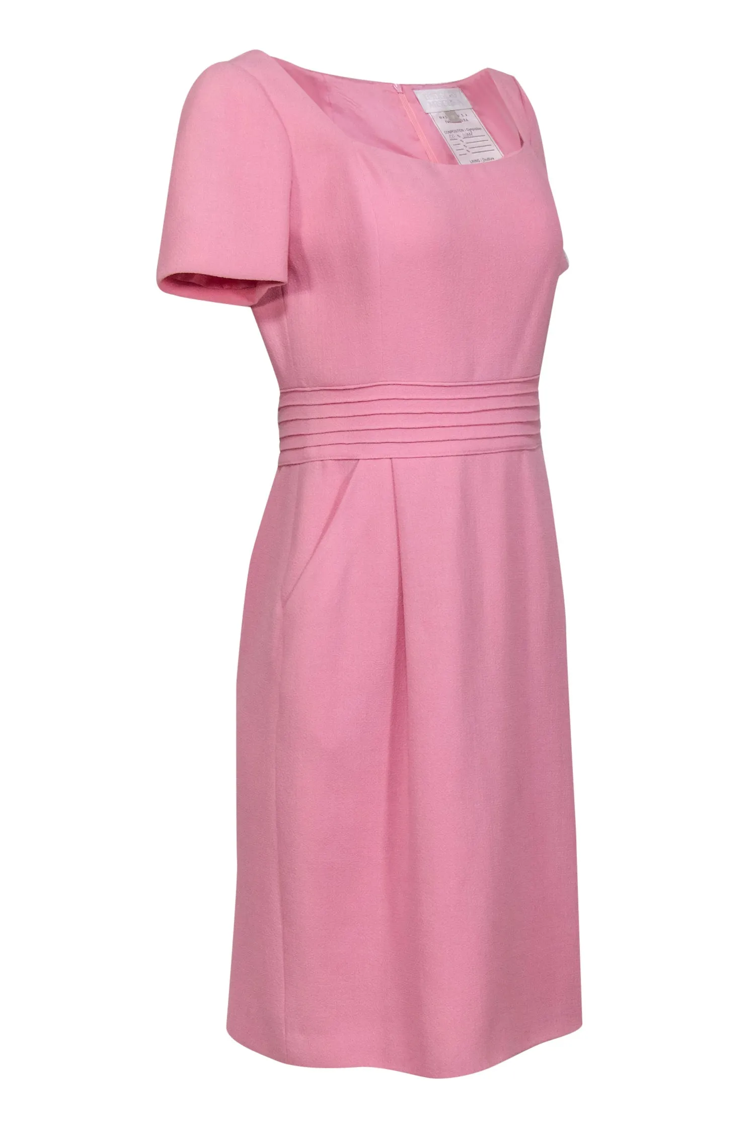 Badgley Mischka - Baby Pink Short Sleeve Wool Sheath Dress Sz 12