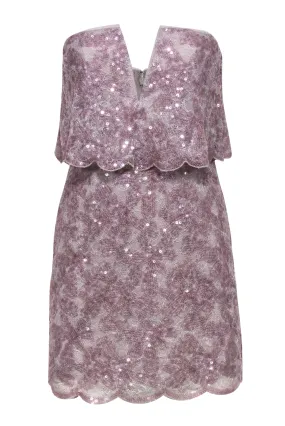 BCBG Max Azria - Light Purple Floral Lace & Sequin Strapless Bodycon Dress Sz 2
