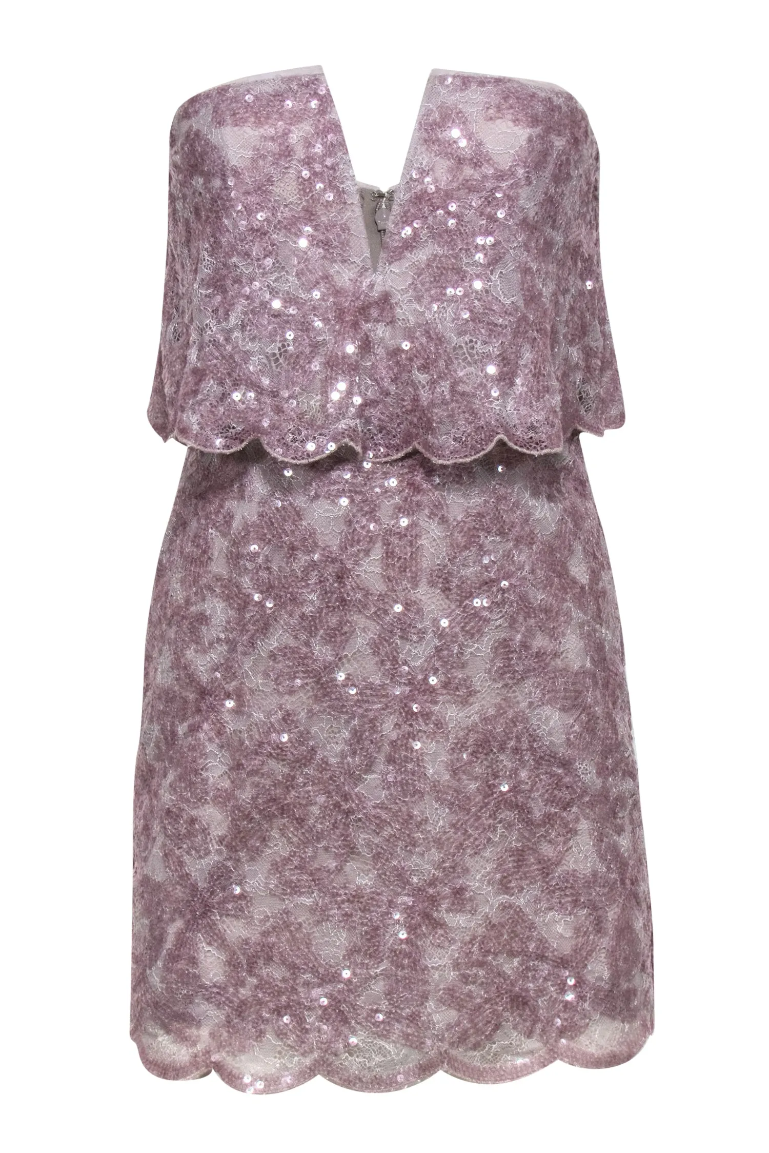 BCBG Max Azria - Light Purple Floral Lace & Sequin Strapless Bodycon Dress Sz 2