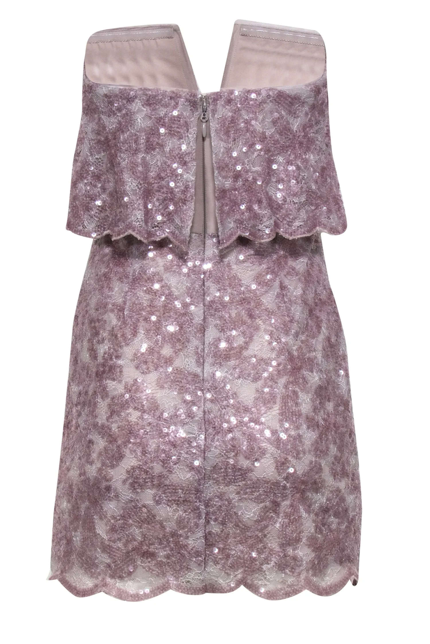 BCBG Max Azria - Light Purple Floral Lace & Sequin Strapless Bodycon Dress Sz 2
