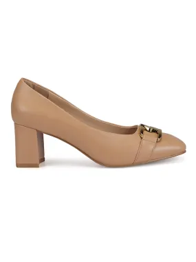 Beige Embellished Block Heels