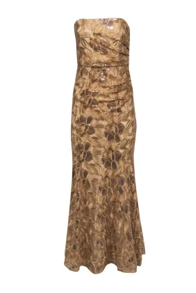 Belle by Badgley Mischka - Gold Floral Embroidered Strapless Mermaid Gown Sz 6