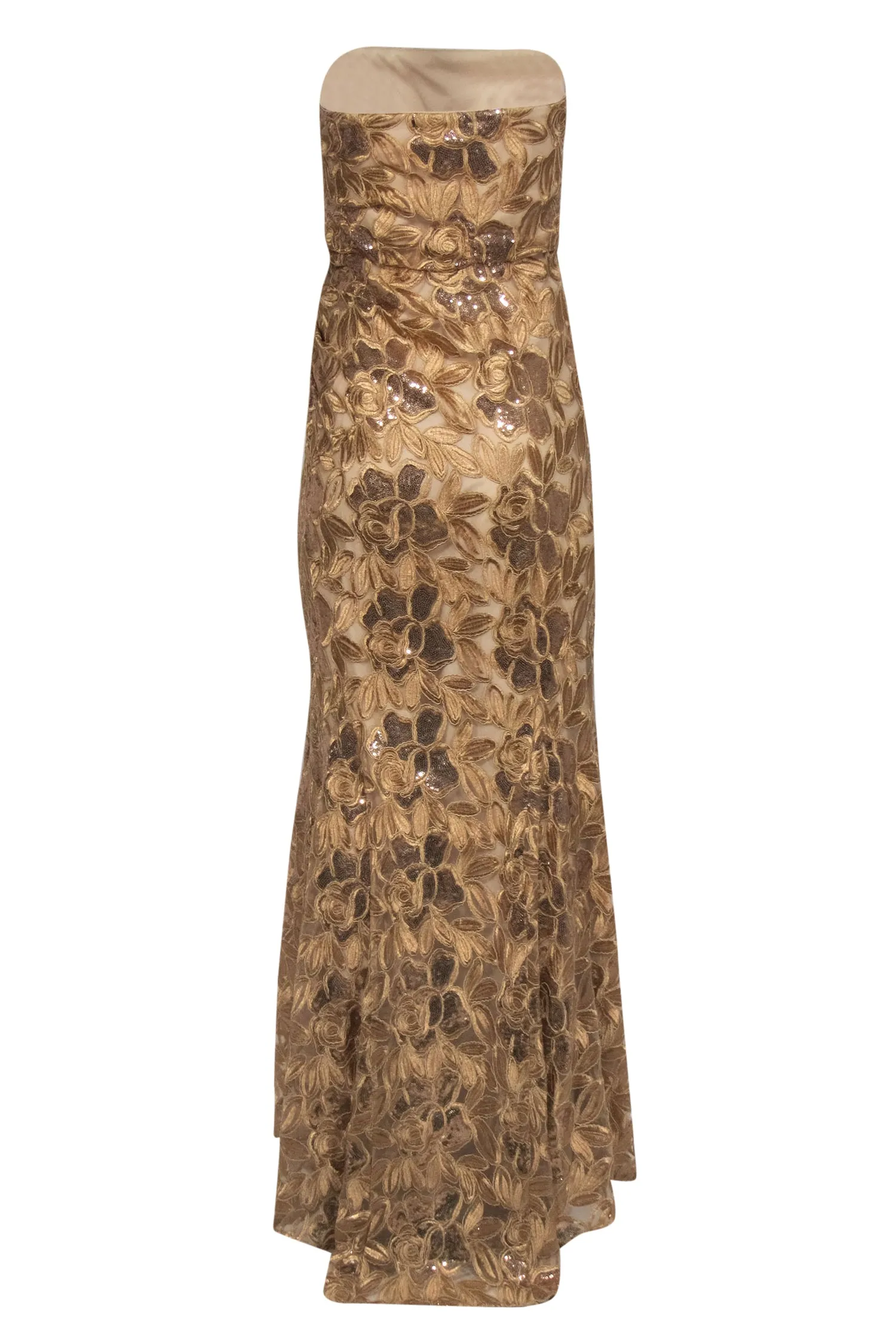 Belle by Badgley Mischka - Gold Floral Embroidered Strapless Mermaid Gown Sz 6