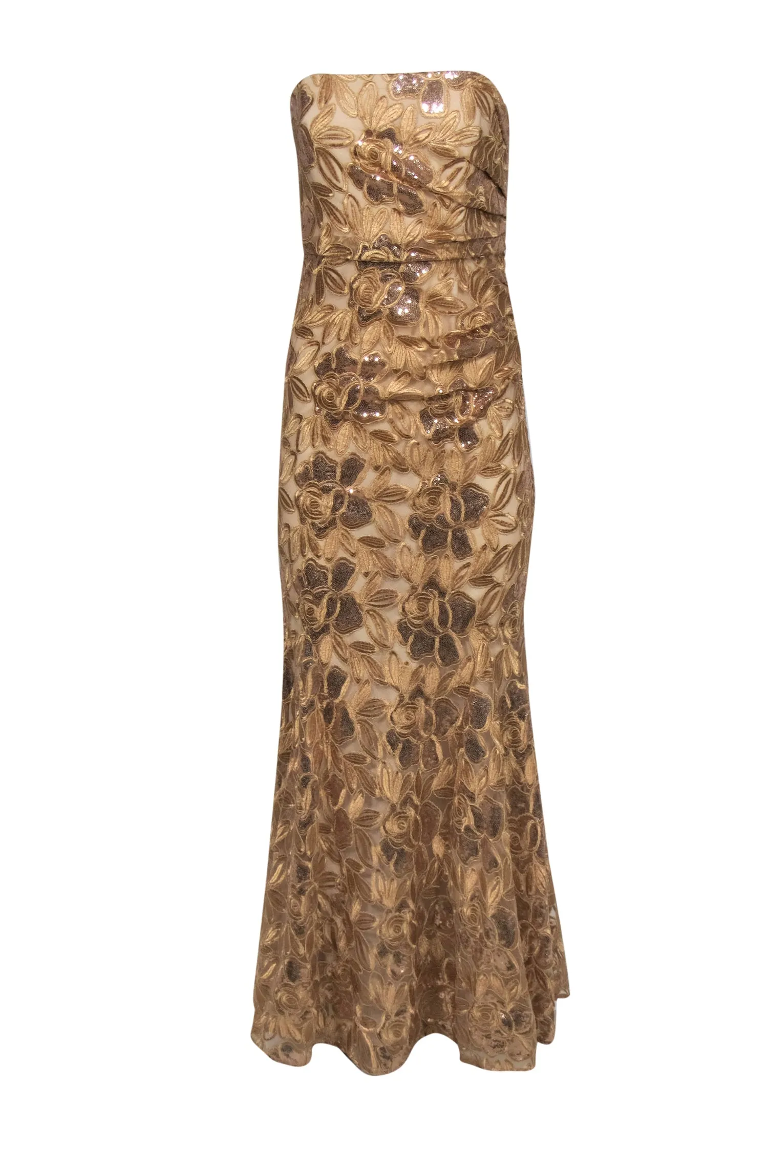 Belle by Badgley Mischka - Gold Floral Embroidered Strapless Mermaid Gown Sz 6