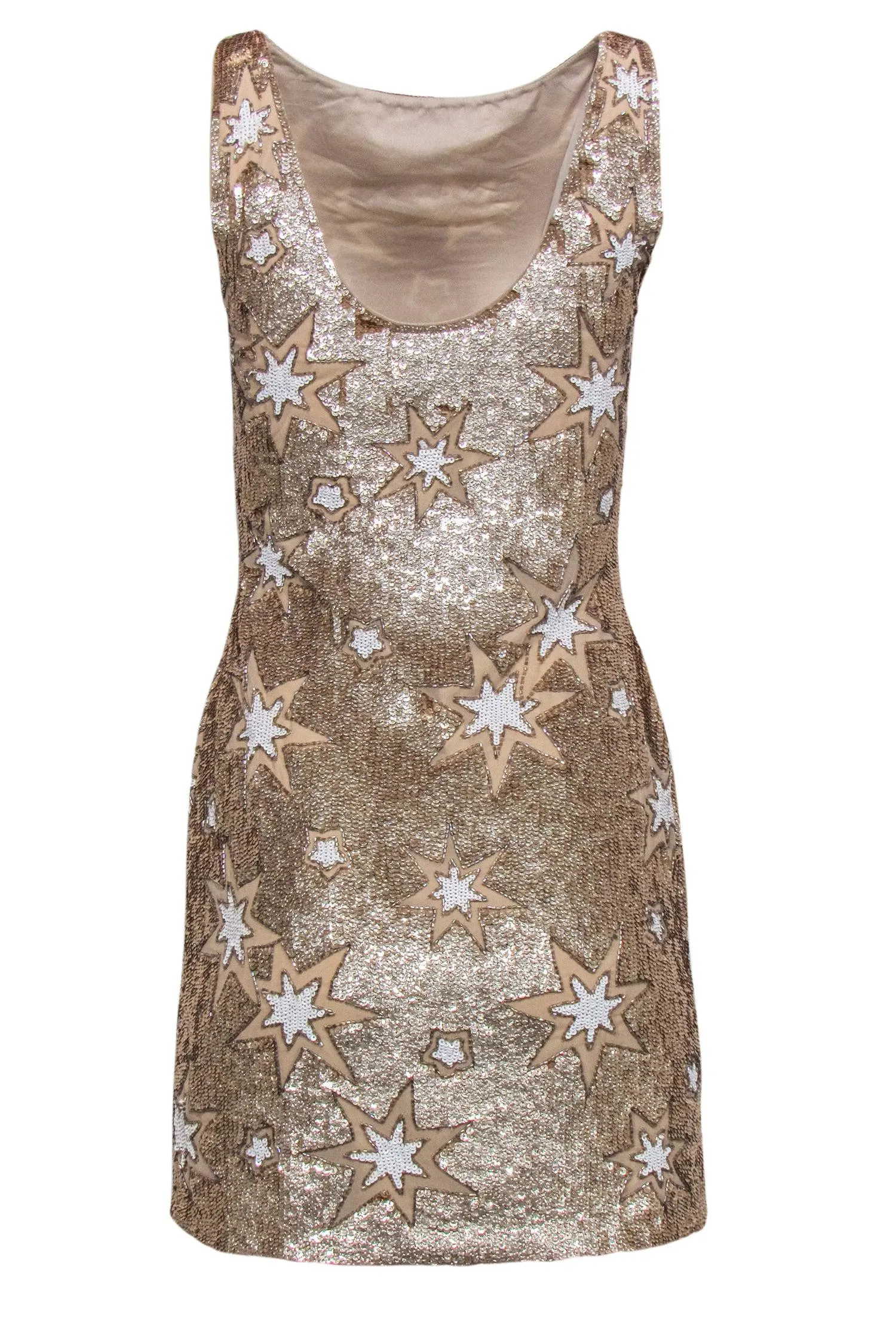 BHLDN by Anthropologie - Champagne & White Sequin Star Sheath Dress Sz 2