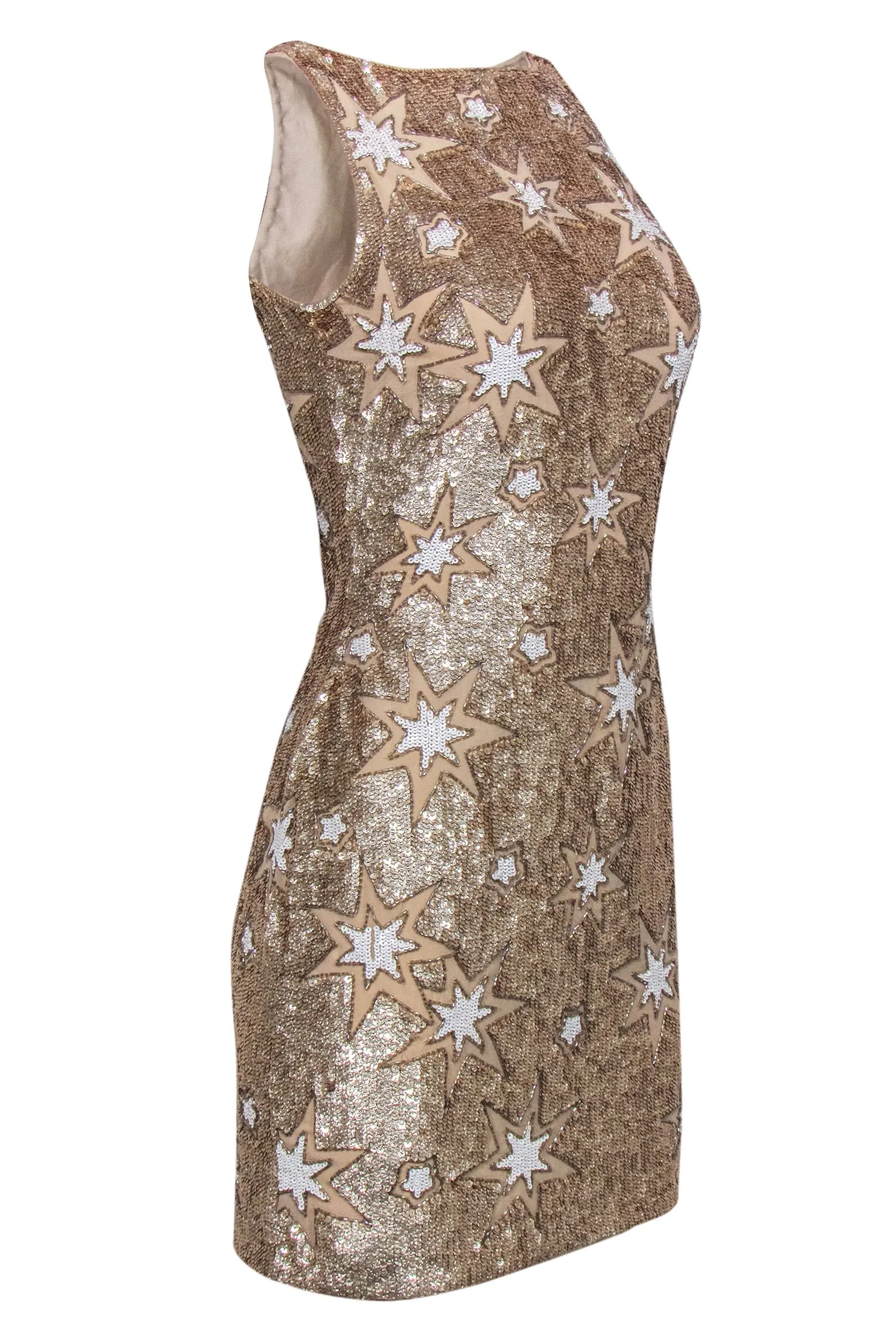 BHLDN by Anthropologie - Champagne & White Sequin Star Sheath Dress Sz 2
