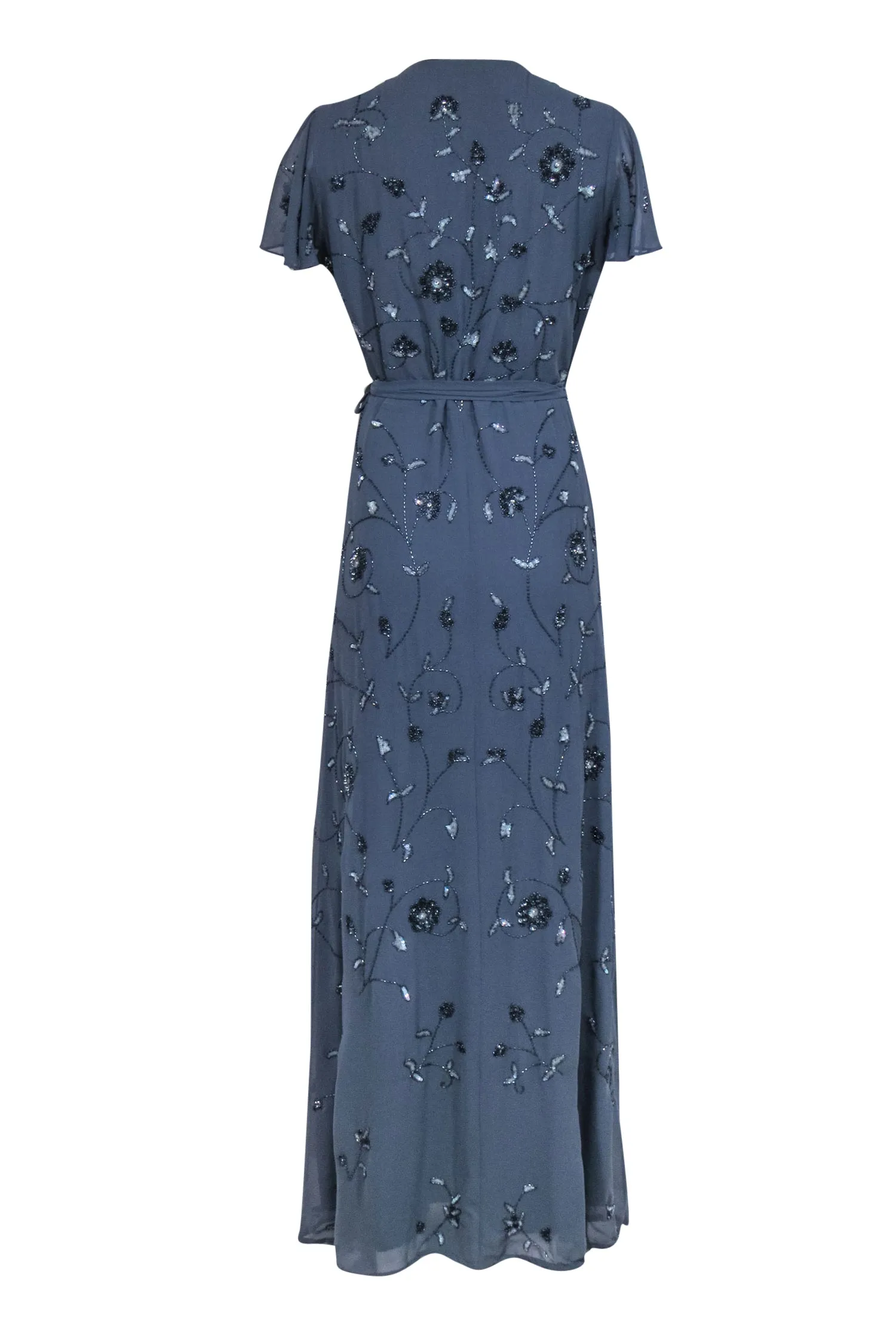 BHLDN by Anthropologie - Smokey Blue Floral Beaded & Sequin Gown Sz 16