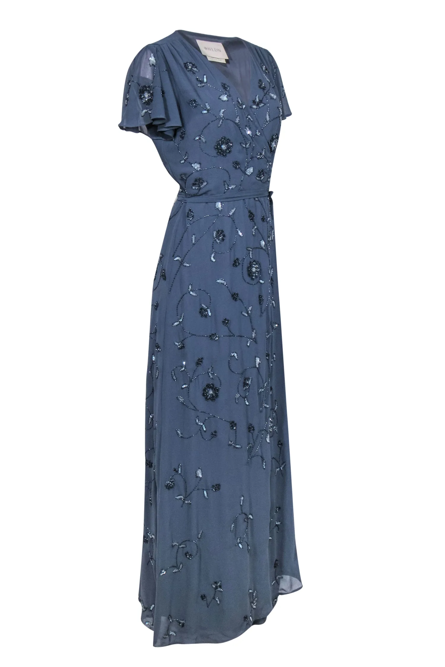 BHLDN by Anthropologie - Smokey Blue Floral Beaded & Sequin Gown Sz 16