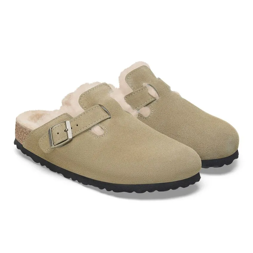 Birkenstock Women's Boston Suede Leather Shearing Clogs Taupe