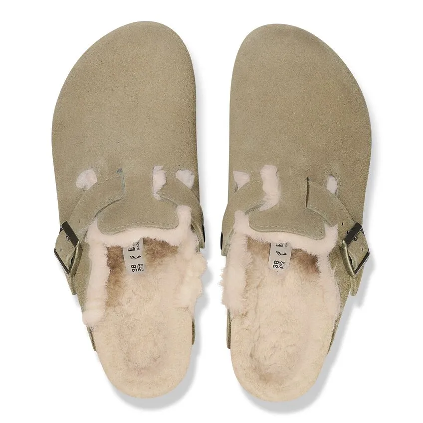 Birkenstock Women's Boston Suede Leather Shearing Clogs Taupe
