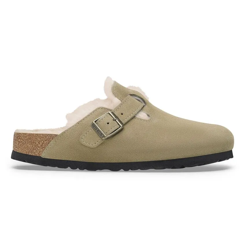 Birkenstock Women's Boston Suede Leather Shearing Clogs Taupe
