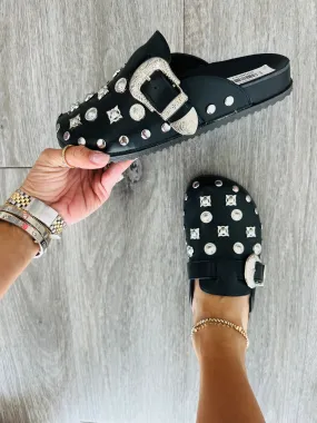 Black Total Stud Slip On Mules