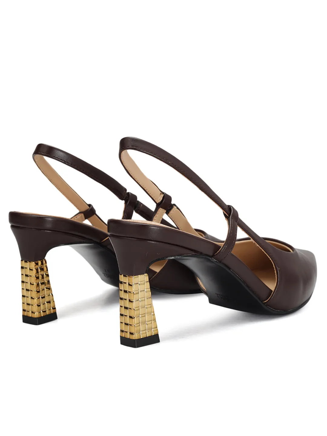 Brown Pointed Toe Slingback Heels