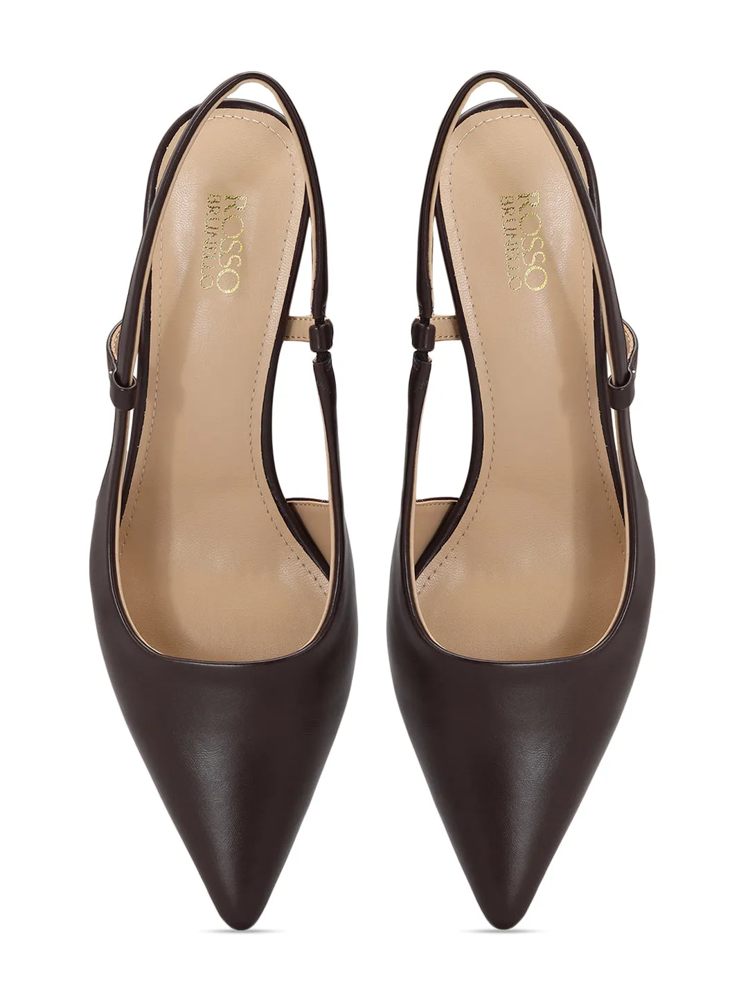 Brown Pointed Toe Slingback Heels