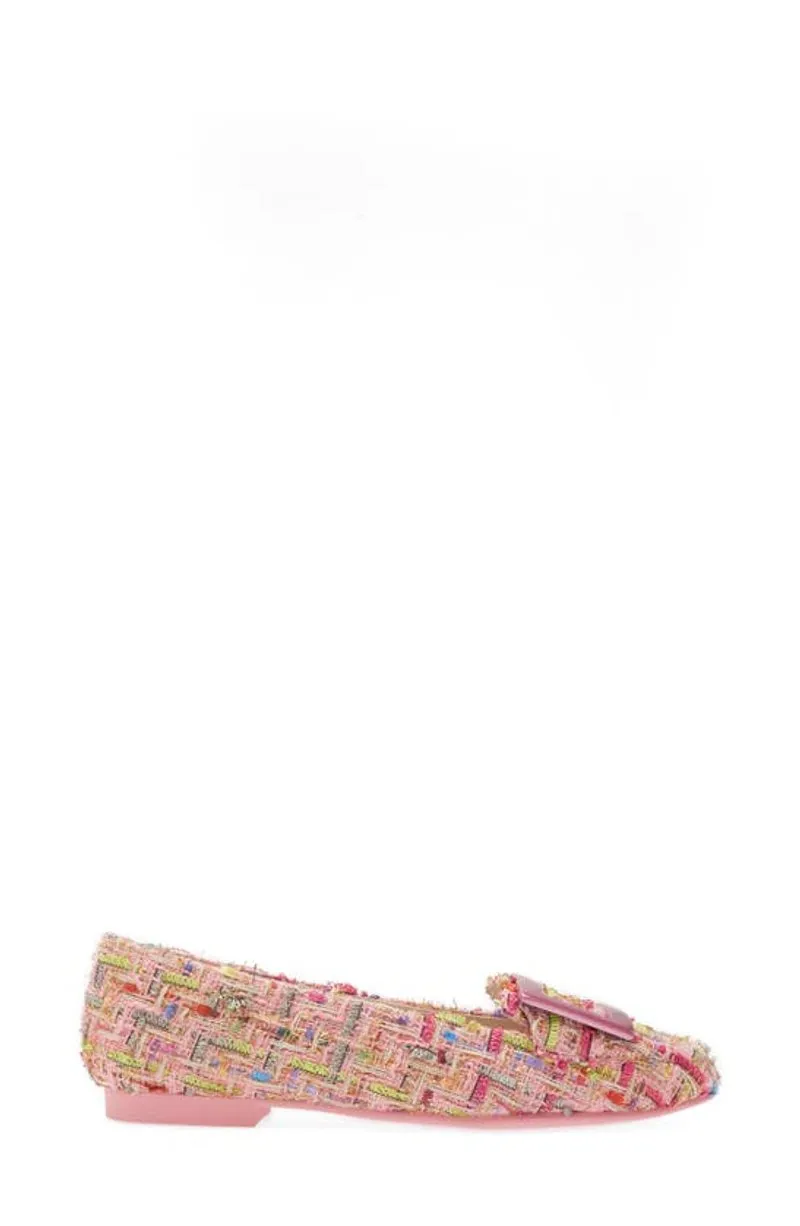 Cecelia New York Reggie Pink Multi Metal Buckle Slip On Rounded Toe Flats Shoes