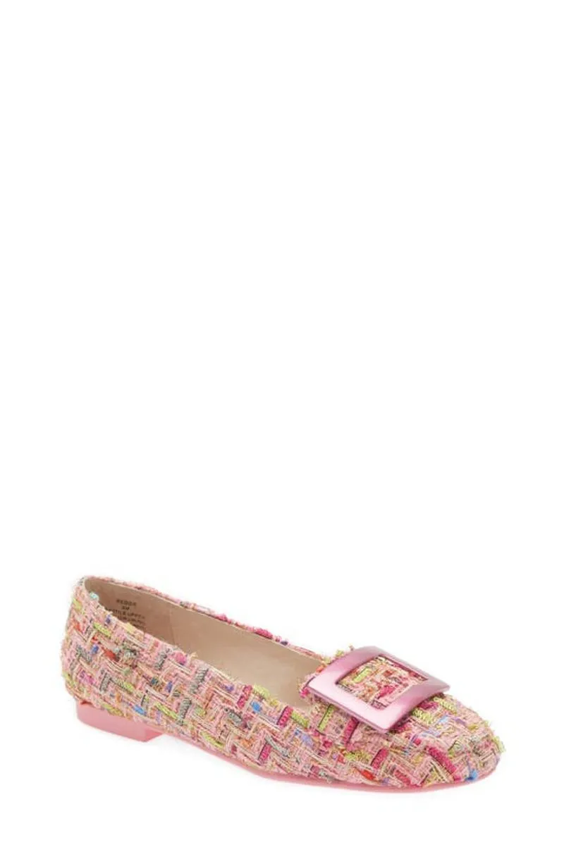 Cecelia New York Reggie Pink Multi Metal Buckle Slip On Rounded Toe Flats Shoes