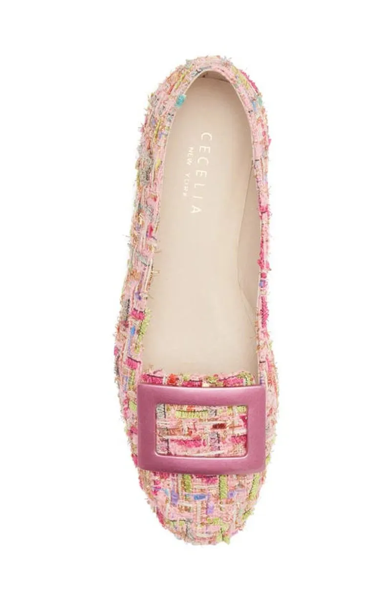Cecelia New York Reggie Pink Multi Metal Buckle Slip On Rounded Toe Flats Shoes
