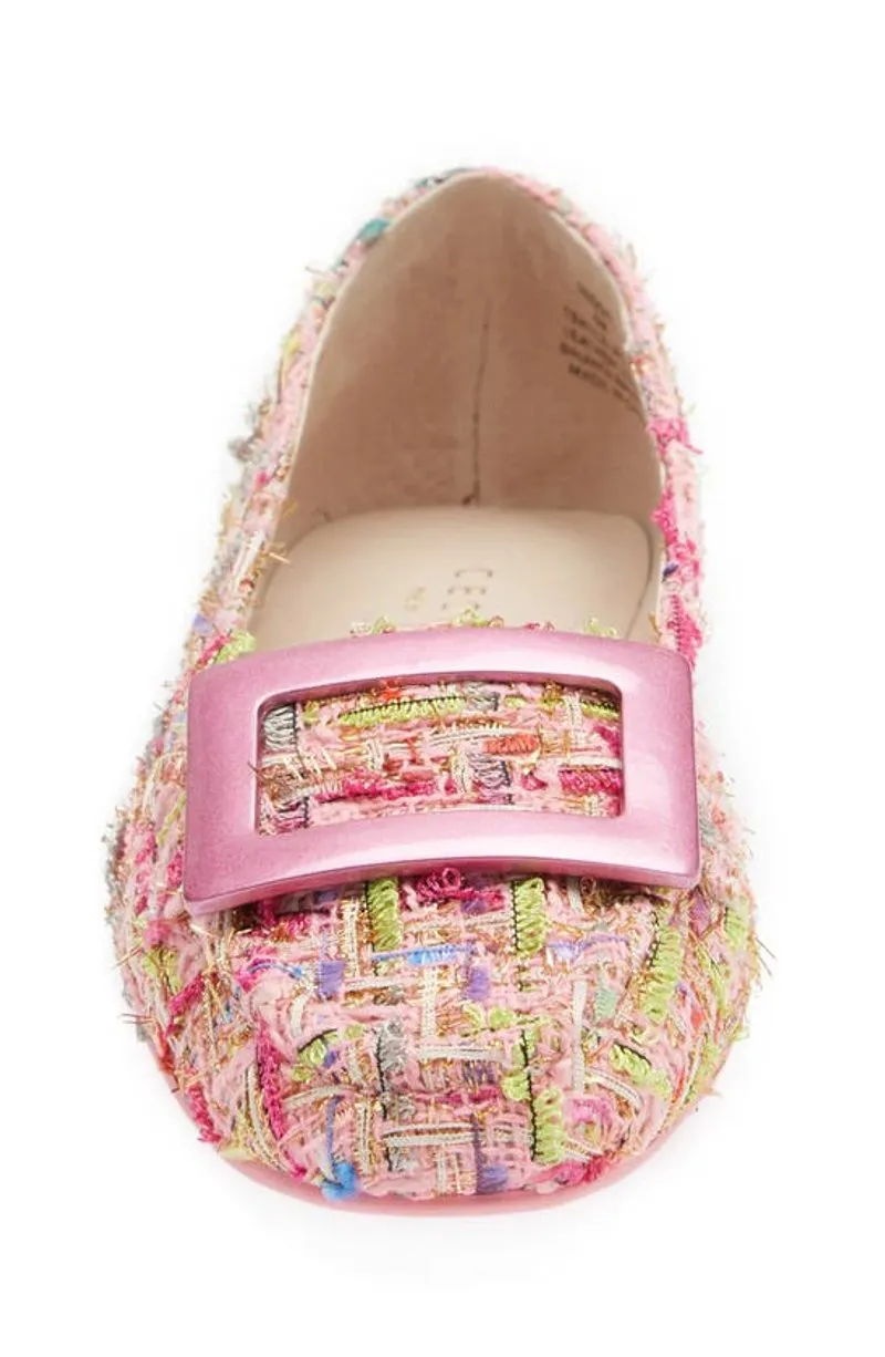 Cecelia New York Reggie Pink Multi Metal Buckle Slip On Rounded Toe Flats Shoes