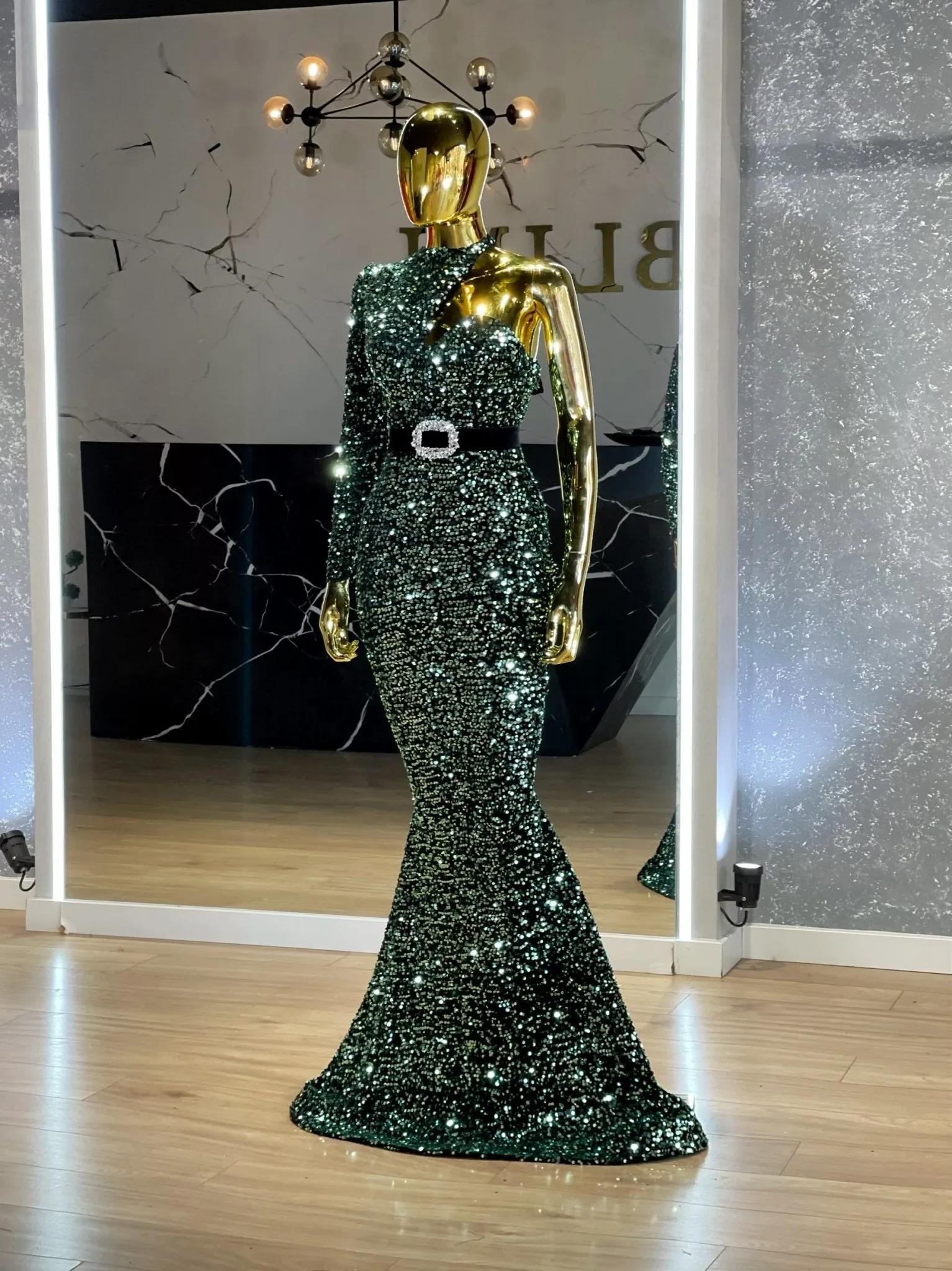 Cenet Sleek Silver Sequin One Shoulder Dress