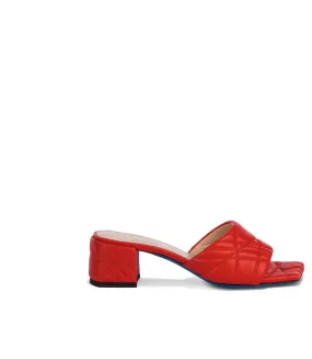 Coral red quilted nappa leather mules