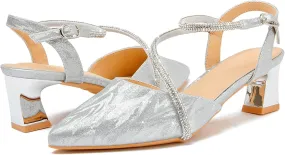 DADAWEN Women's Slingback Low Chunky Heels Closed Pointed Toe Rhinestone Ankle Strap Wedding Party Dress Pump Shoes