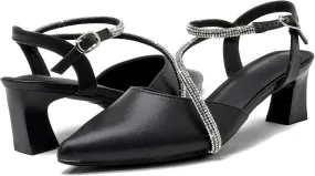 DADAWEN Women's Slingback Low Chunky Heels Closed Pointed Toe Rhinestone Ankle Strap Wedding Party Dress Pump Shoes