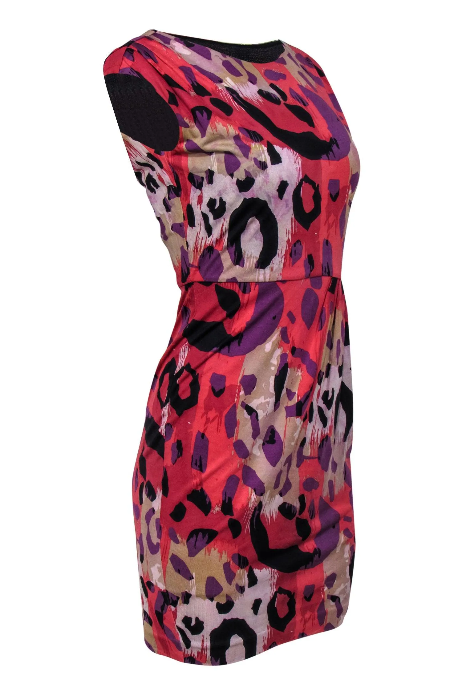 Diane von Furstenberg - Pink & Multicolor Abstract Leopard Print Silk Sheath Dress Sz 2