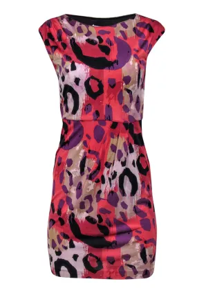 Diane von Furstenberg - Pink & Multicolor Abstract Leopard Print Silk Sheath Dress Sz 2