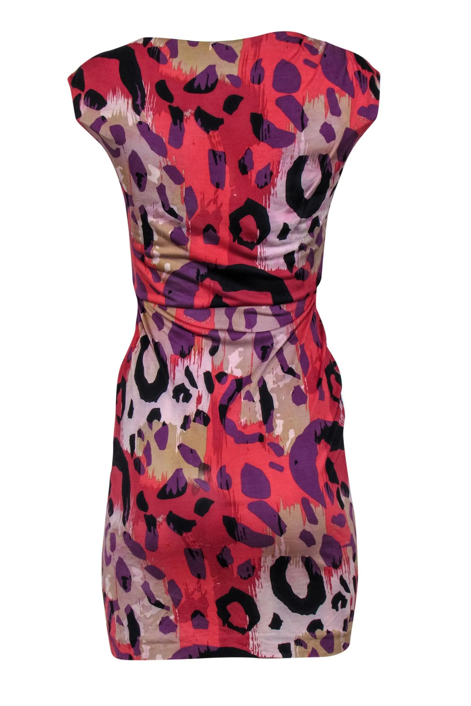 Diane von Furstenberg - Pink & Multicolor Abstract Leopard Print Silk Sheath Dress Sz 2