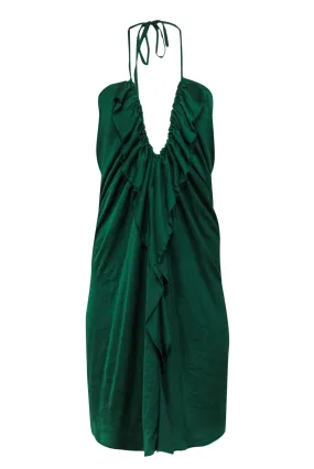 Dondup - Green Sleeveless Ruffled Halter Shift Dress Sz S