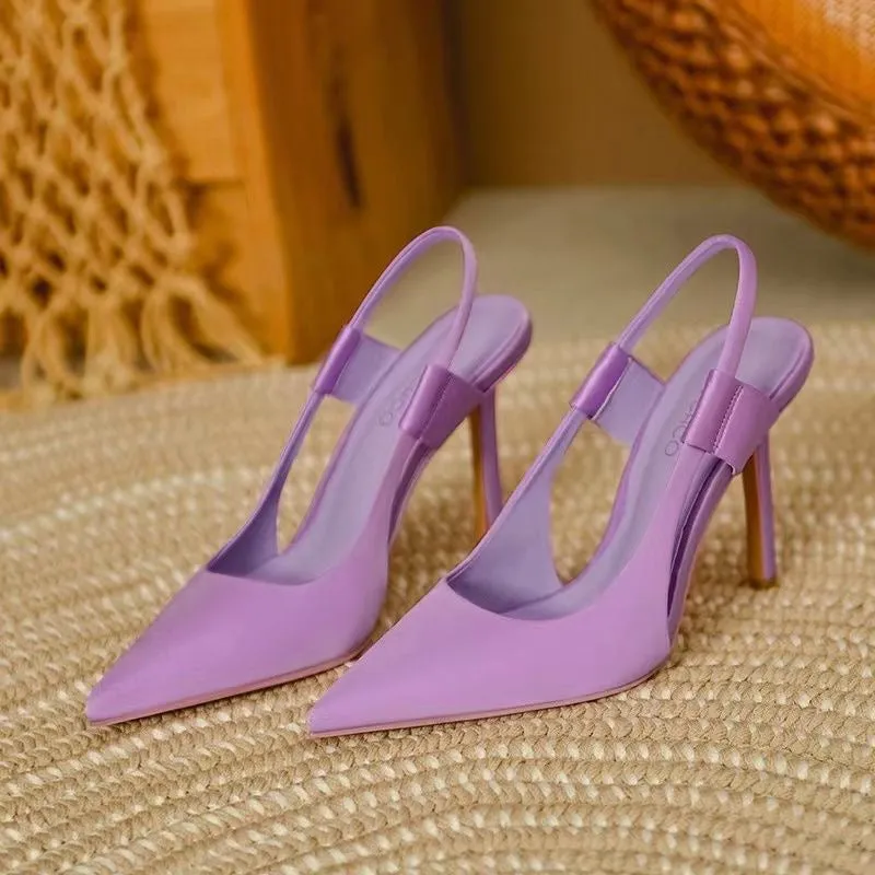 Fairy Pink Pointed Toe High Heel Mules – 2022 French Style Closed-Toe Sandals for Women