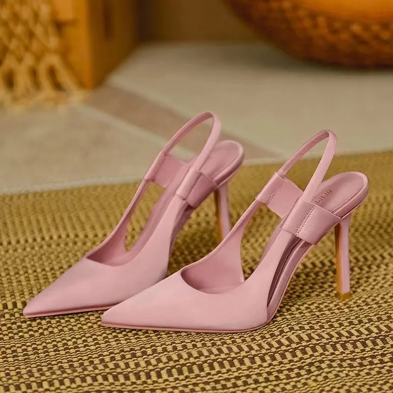 Fairy Pink Pointed Toe High Heel Mules – 2022 French Style Closed-Toe Sandals for Women