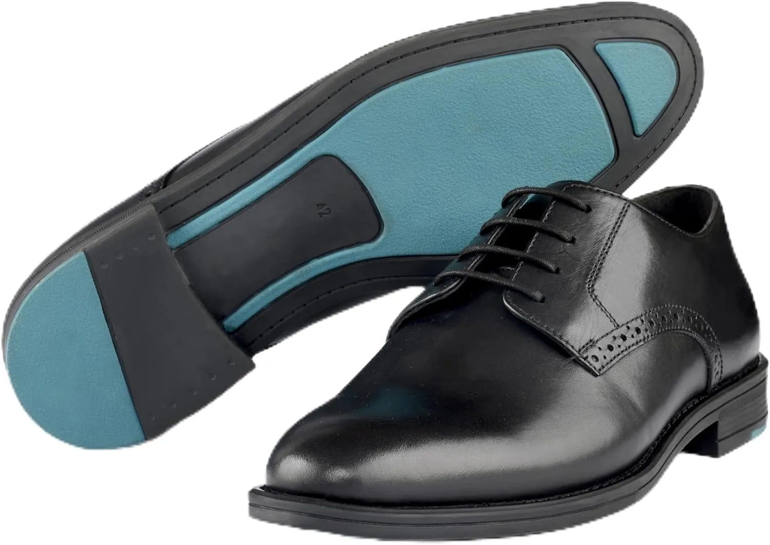 HEEL YOUR SOLE.Yago Derby Shoes, Premium Leather, Black, Breathable Foam Cushioning