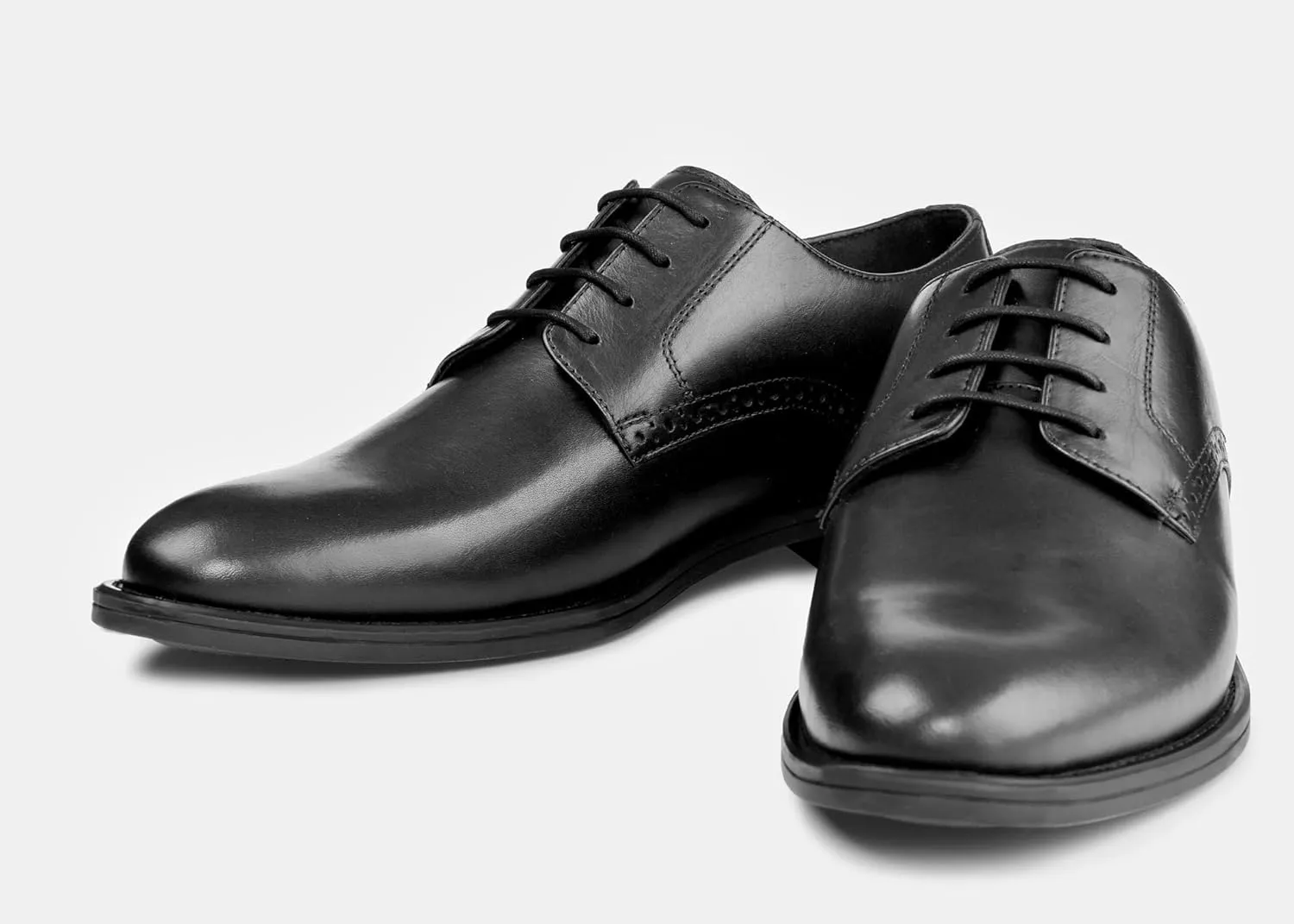 HEEL YOUR SOLE.Yago Derby Shoes, Premium Leather, Black, Breathable Foam Cushioning